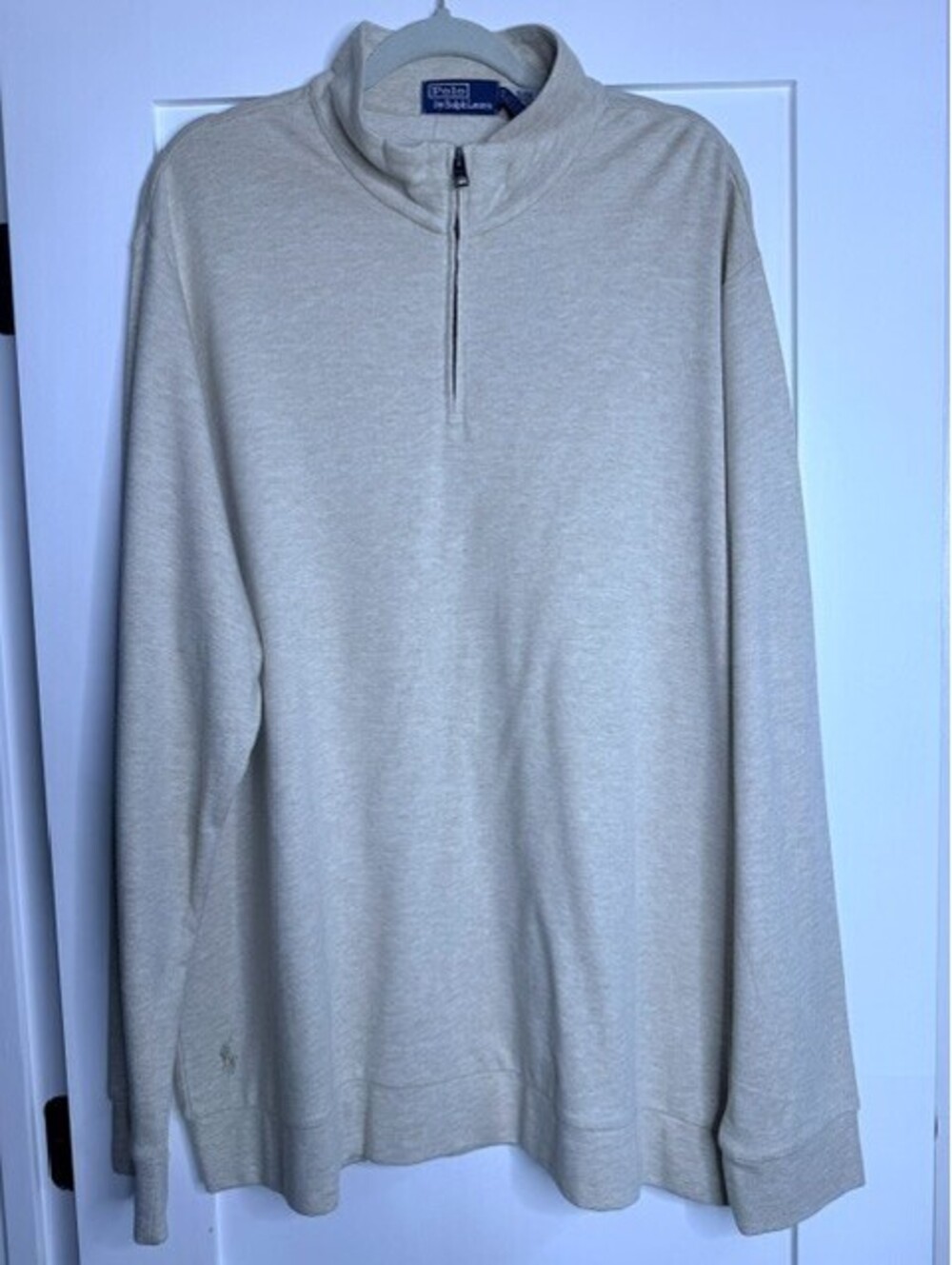 Polo Ralph Lauren Men's XXL Beige Quarter Zip Sweater Pony Pullover Cotton